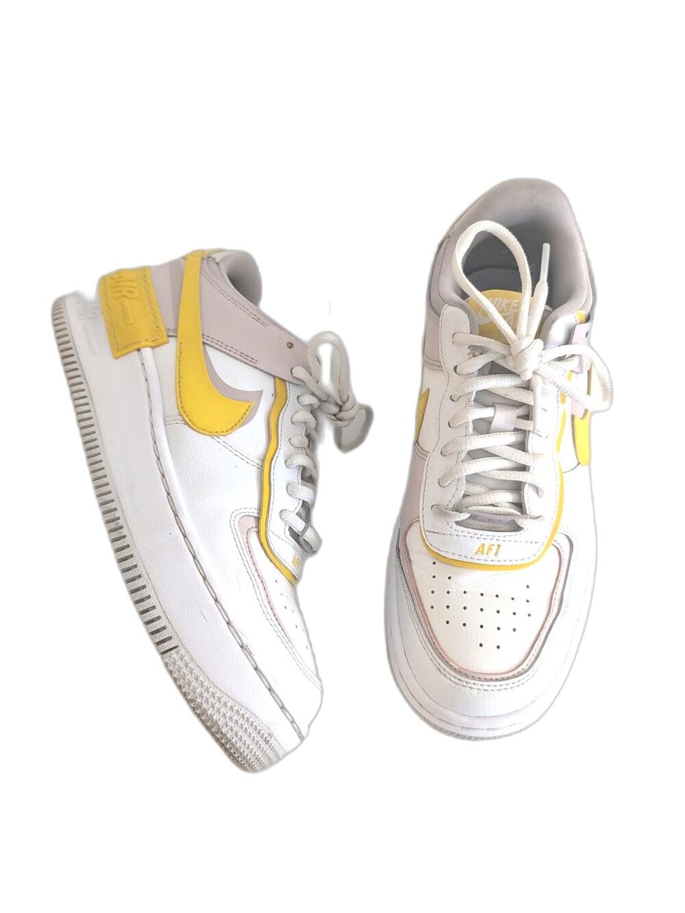 Nike Air Force 1 Low Shadow 7.5 White Barely Rose Speed Yellow Womens Sneakers